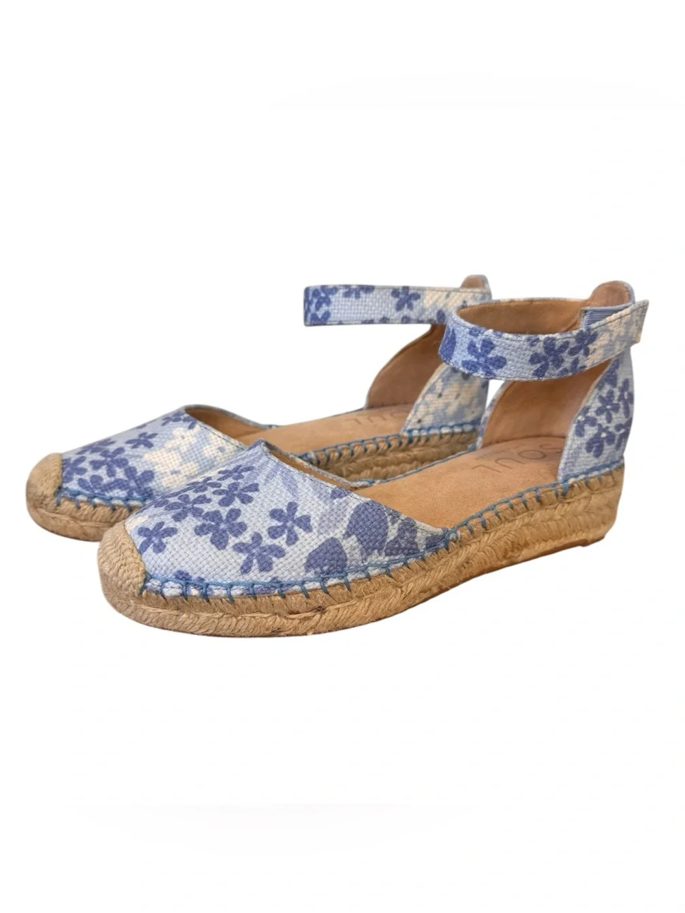 SOUL Naturalizer Women's Blue Floral Espadrille Wedge Ankle Velcro Sandals Sz 6W